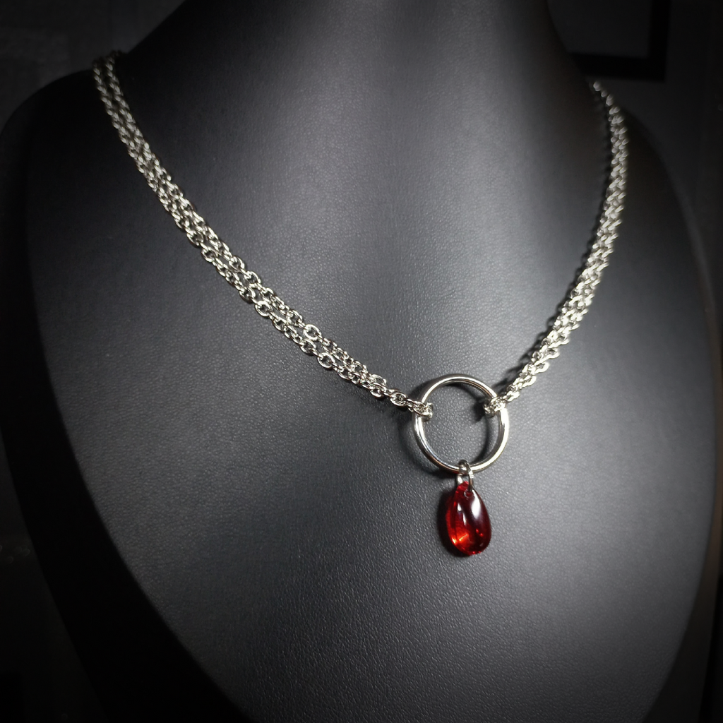Collier Anneau & Perle Rouge