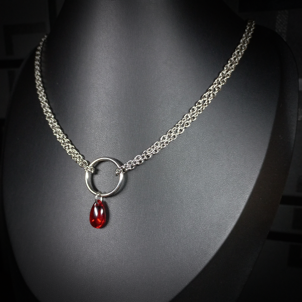 Collier Anneau & Perle Rouge