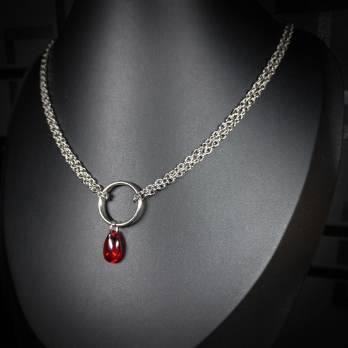 Collier Anneau & Perle Rouge
